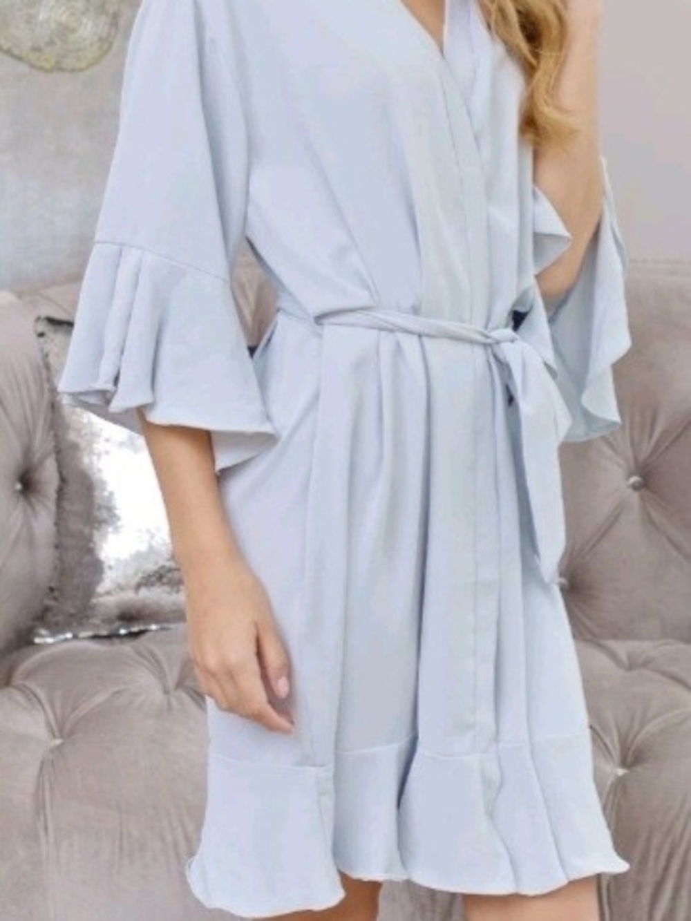 Womens Sky Blue 3/4 sleeve Robe